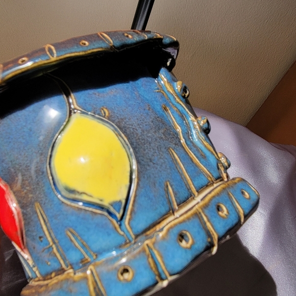 Rare Piece Vintage Handmade Decorative Bowl Signed Ceramic Pottery Blue Red Etc - Picture 7 of 11